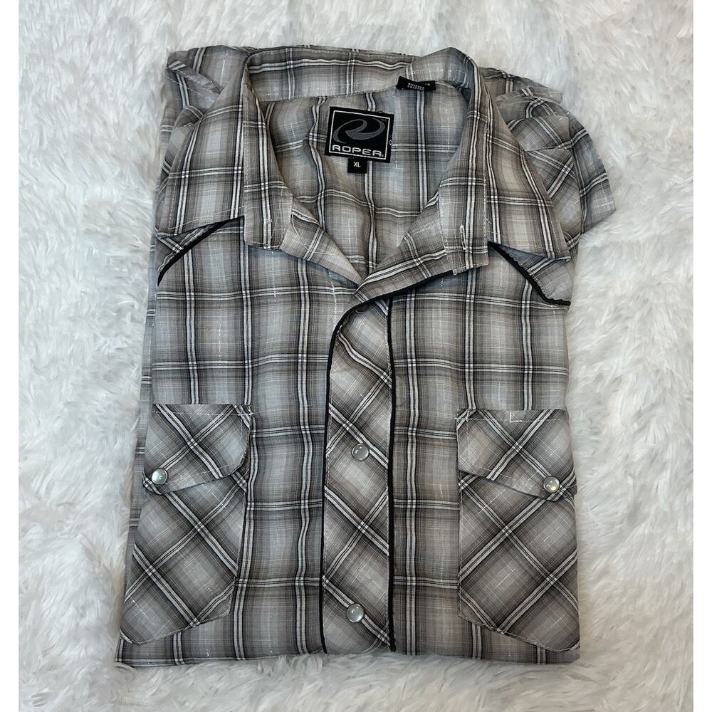Roper Men’s Xl Plaid Pearl Snap Long Sleeve Lightweight Western Style Shirt